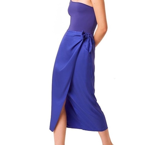 🆕 FRENCH CONNECTION Gabina Wrap Draped Sarong Midi Skirt in Clement Blue - Picture 2 of 9